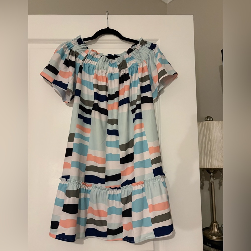 Colorful Striped Off Shoulder Dress
